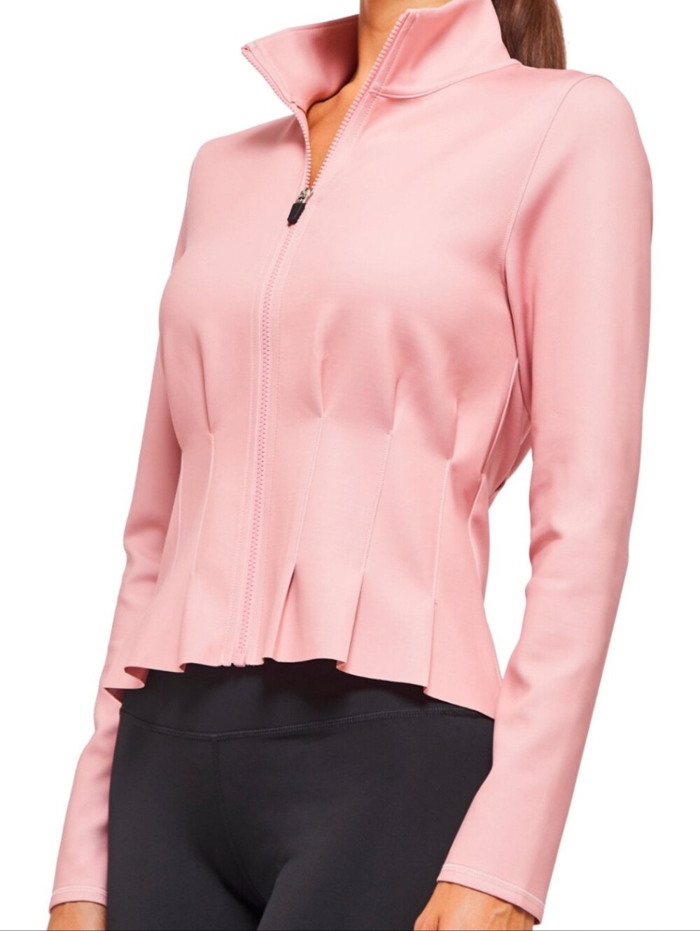 Urban Savage Pleated Jacket In Dusty Rose: Zip Front Peplum Activewear Jacket